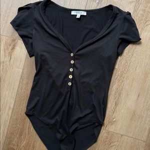 Black Button Detail Bodysuit